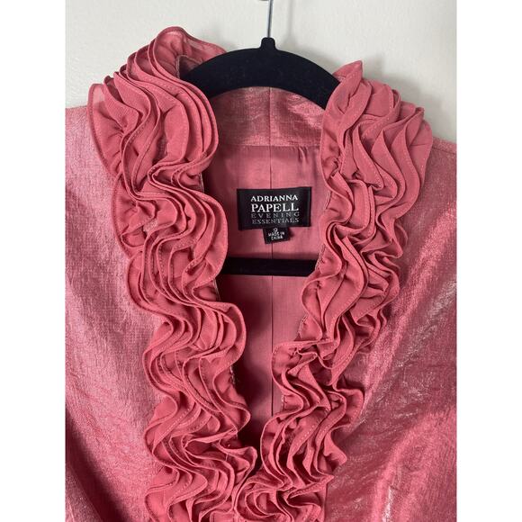 VINTAGE ADRIANNA PAPELL JACKET 12 FRILLY FEMININE RUFFLE IRIDESCENT PINK BLAZER - Picture 8 of 15